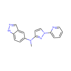 CN(c1ccc2[nH]ncc2c1)c1ccn(-c2ccccn2)n1 ZINC000653897435