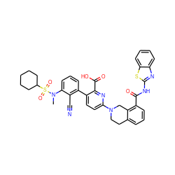 CN(c1cccc(-c2ccc(N3CCc4cccc(C(=O)Nc5nc6ccccc6s5)c4C3)nc2C(=O)O)c1C#N)S(=O)(=O)C1CCCCC1 ZINC000223830967