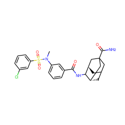 CN(c1cccc(C(=O)NC2[C@H]3CC4C[C@H]2CC(C(N)=O)(C4)C3)c1)S(=O)(=O)c1cccc(Cl)c1 ZINC001772638785