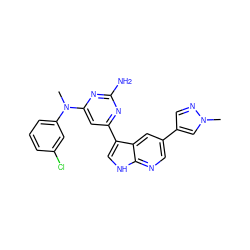 CN(c1cccc(Cl)c1)c1cc(-c2c[nH]c3ncc(-c4cnn(C)c4)cc23)nc(N)n1 ZINC000169700747