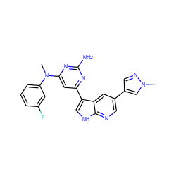 CN(c1cccc(F)c1)c1cc(-c2c[nH]c3ncc(-c4cnn(C)c4)cc23)nc(N)n1 ZINC000169700740