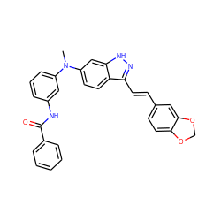 CN(c1cccc(NC(=O)c2ccccc2)c1)c1ccc2c(/C=C/c3ccc4c(c3)OCO4)n[nH]c2c1 ZINC000166651259