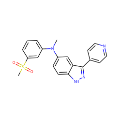 CN(c1cccc(S(C)(=O)=O)c1)c1ccc2[nH]nc(-c3ccncc3)c2c1 ZINC001772650650