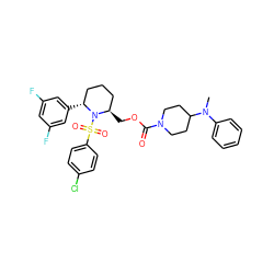 CN(c1ccccc1)C1CCN(C(=O)OC[C@@H]2CCC[C@@H](c3cc(F)cc(F)c3)N2S(=O)(=O)c2ccc(Cl)cc2)CC1 ZINC000028879238