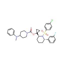 CN(c1ccccc1)C1CCN(C(=O)OC2([C@@H]3CCC[C@@H](c4cccc(F)c4)N3S(=O)(=O)c3ccc(Cl)cc3)CC2)CC1 ZINC000028879426