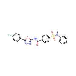 CN(c1ccccc1)S(=O)(=O)c1ccc(C(=O)Nc2nnc(-c3ccc(F)cc3)o2)cc1 ZINC000002723443