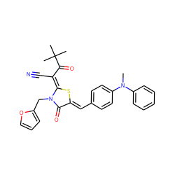 CN(c1ccccc1)c1ccc(/C=c2\s/c(=C(/C#N)C(=O)C(C)(C)C)n(Cc3ccco3)c2=O)cc1 ZINC000012470277