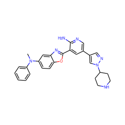 CN(c1ccccc1)c1ccc2oc(-c3cc(-c4cnn(C5CCNCC5)c4)cnc3N)nc2c1 ZINC000103250032