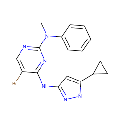 CN(c1ccccc1)c1ncc(Br)c(Nc2cc(C3CC3)[nH]n2)n1 ZINC000203004190