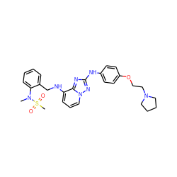 CN(c1ccccc1CNc1cccn2nc(Nc3ccc(OCCN4CCCC4)cc3)nc12)S(C)(=O)=O ZINC000096169672