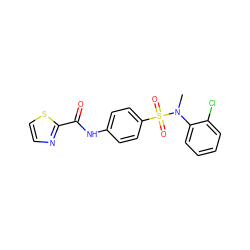 CN(c1ccccc1Cl)S(=O)(=O)c1ccc(NC(=O)c2nccs2)cc1 ZINC000058583568