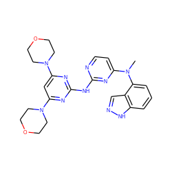 CN(c1ccnc(Nc2nc(N3CCOCC3)cc(N3CCOCC3)n2)n1)c1cccc2[nH]ncc12 ZINC000064528208