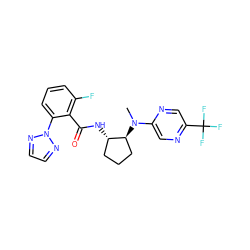 CN(c1cnc(C(F)(F)F)cn1)[C@H]1CCC[C@@H]1NC(=O)c1c(F)cccc1-n1nccn1 ZINC001772588450