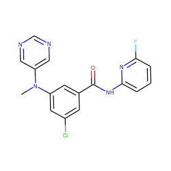 CN(c1cncnc1)c1cc(Cl)cc(C(=O)Nc2cccc(F)n2)c1 ZINC000166416907