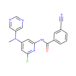 CN(c1cncnc1)c1cc(Cl)nc(NC(=O)c2cccc(C#N)c2)c1 ZINC000096175679