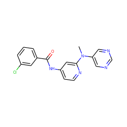 CN(c1cncnc1)c1cc(NC(=O)c2cccc(Cl)c2)ccn1 ZINC000096175690