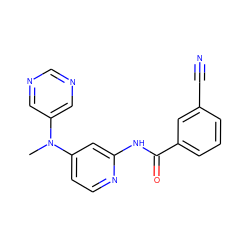 CN(c1cncnc1)c1ccnc(NC(=O)c2cccc(C#N)c2)c1 ZINC000096175674