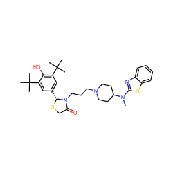 CN(c1nc2ccccc2s1)C1CCN(CCCN2C(=O)CS[C@@H]2c2cc(C(C)(C)C)c(O)c(C(C)(C)C)c2)CC1 ZINC000027430825