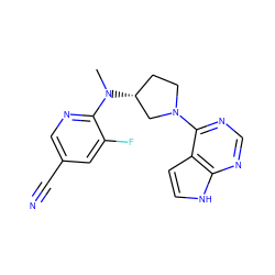 CN(c1ncc(C#N)cc1F)[C@@H]1CCN(c2ncnc3[nH]ccc23)C1 ZINC000149583640