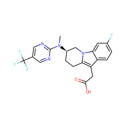 CN(c1ncc(C(F)(F)F)cn1)[C@@H]1CCc2c(CC(=O)O)c3ccc(F)cc3n2C1 ZINC000203541114