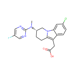 CN(c1ncc(F)cn1)[C@H]1CCc2c(CC(=O)O)c3ccc(Cl)cc3n2C1 ZINC000203541433