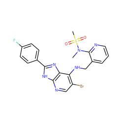 CN(c1ncccc1CNc1c(Br)cnc2[nH]c(-c3ccc(F)cc3)nc12)S(C)(=O)=O ZINC000095593546