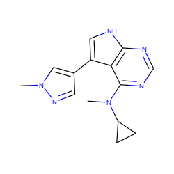 CN(c1ncnc2[nH]cc(-c3cnn(C)c3)c12)C1CC1 ZINC000224881186