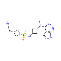 CN(c1ncnc2[nH]ccc12)[C@H]1C[C@@H](NS(=O)(=O)[C@H]2C[C@@H](CC#N)C2)C1 ZINC000261088753