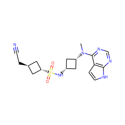 CN(c1ncnc2[nH]ccc12)[C@H]1C[C@@H](NS(=O)(=O)[C@H]2C[C@H](CC#N)C2)C1 ZINC000261088755