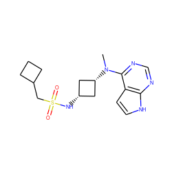 CN(c1ncnc2[nH]ccc12)[C@H]1C[C@@H](NS(=O)(=O)CC2CCC2)C1 ZINC001772576544