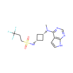 CN(c1ncnc2[nH]ccc12)[C@H]1C[C@@H](NS(=O)(=O)CCC(F)(F)F)C1 ZINC001772638651