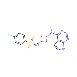 CN(c1ncnc2[nH]ccc12)[C@H]1C[C@@H](NS(=O)(=O)c2ccc(F)cc2)C1 ZINC001772658031