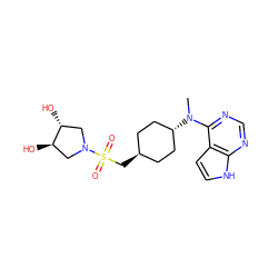 CN(c1ncnc2[nH]ccc12)[C@H]1CC[C@H](CS(=O)(=O)N2C[C@@H](O)[C@H](O)C2)CC1 ZINC000261087106