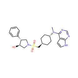 CN(c1ncnc2[nH]ccc12)[C@H]1CC[C@H](CS(=O)(=O)N2C[C@@H](O)[C@H](c3ccccc3)C2)CC1 ZINC000261190827