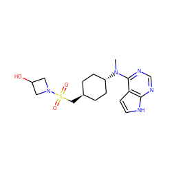 CN(c1ncnc2[nH]ccc12)[C@H]1CC[C@H](CS(=O)(=O)N2CC(O)C2)CC1 ZINC000261079706