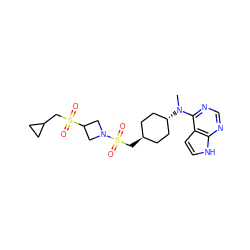 CN(c1ncnc2[nH]ccc12)[C@H]1CC[C@H](CS(=O)(=O)N2CC(S(=O)(=O)CC3CC3)C2)CC1 ZINC000261151623