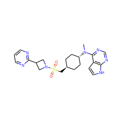 CN(c1ncnc2[nH]ccc12)[C@H]1CC[C@H](CS(=O)(=O)N2CC(c3ncccn3)C2)CC1 ZINC000261167399