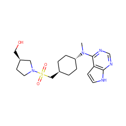 CN(c1ncnc2[nH]ccc12)[C@H]1CC[C@H](CS(=O)(=O)N2CC[C@@H](CO)C2)CC1 ZINC000261158073