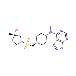 CN(c1ncnc2[nH]ccc12)[C@H]1CC[C@H](CS(=O)(=O)N2CC[C@](C)(O)C2)CC1 ZINC000261096987