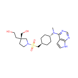 CN(c1ncnc2[nH]ccc12)[C@H]1CC[C@H](CS(=O)(=O)N2CC[C@](CO)(CCO)C2)CC1 ZINC000261178816