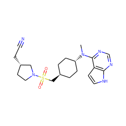 CN(c1ncnc2[nH]ccc12)[C@H]1CC[C@H](CS(=O)(=O)N2CC[C@H](CC#N)C2)CC1 ZINC000261116299