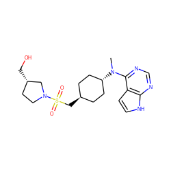 CN(c1ncnc2[nH]ccc12)[C@H]1CC[C@H](CS(=O)(=O)N2CC[C@H](CO)C2)CC1 ZINC000261158074