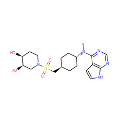 CN(c1ncnc2[nH]ccc12)[C@H]1CC[C@H](CS(=O)(=O)N2CC[C@H](O)[C@H](O)C2)CC1 ZINC000261135858