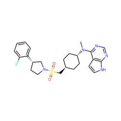 CN(c1ncnc2[nH]ccc12)[C@H]1CC[C@H](CS(=O)(=O)N2CC[C@H](c3ccccc3F)C2)CC1 ZINC000261155865