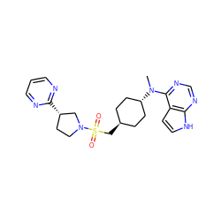 CN(c1ncnc2[nH]ccc12)[C@H]1CC[C@H](CS(=O)(=O)N2CC[C@H](c3ncccn3)C2)CC1 ZINC000261073914