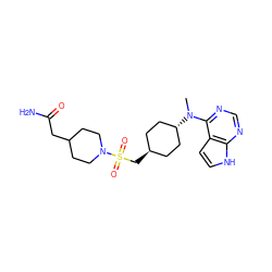 CN(c1ncnc2[nH]ccc12)[C@H]1CC[C@H](CS(=O)(=O)N2CCC(CC(N)=O)CC2)CC1 ZINC000261115760