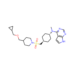 CN(c1ncnc2[nH]ccc12)[C@H]1CC[C@H](CS(=O)(=O)N2CCC(COCC3CC3)CC2)CC1 ZINC000261125624