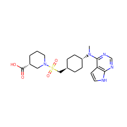 CN(c1ncnc2[nH]ccc12)[C@H]1CC[C@H](CS(=O)(=O)N2CCC[C@@H](C(=O)O)C2)CC1 ZINC000261192351