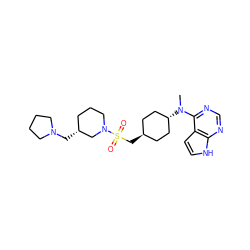 CN(c1ncnc2[nH]ccc12)[C@H]1CC[C@H](CS(=O)(=O)N2CCC[C@@H](CN3CCCC3)C2)CC1 ZINC000261132827