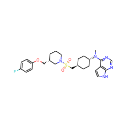 CN(c1ncnc2[nH]ccc12)[C@H]1CC[C@H](CS(=O)(=O)N2CCC[C@@H](COc3ccc(F)cc3)C2)CC1 ZINC000261103292